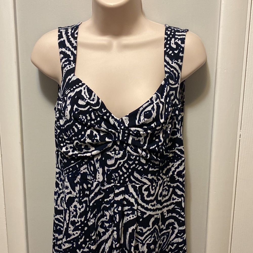 Loft Blue White Print Dress Sleeveless 6P
